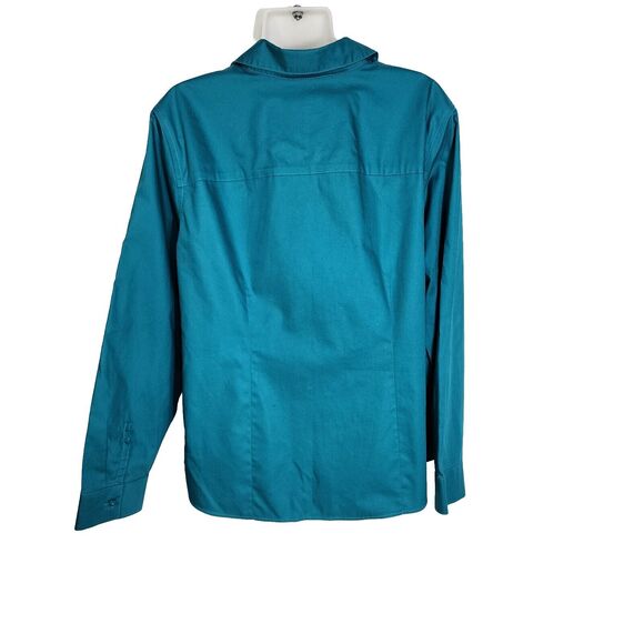 Chico's Womens Top Size 2 Large 12 Green Wrinkle Resistant Button Up Long Sleeve - Picture 2 of 9